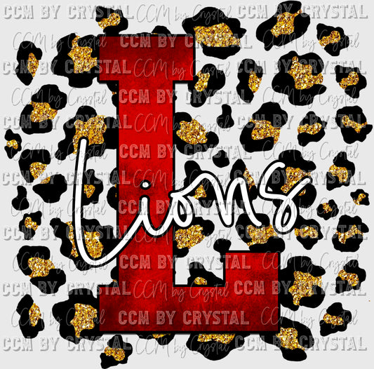 Lions Red L with Gold Leopard Background Mascot PNG Digital File ONLY