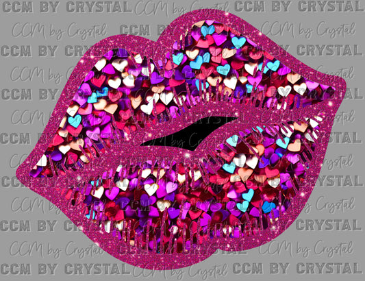 Valentines Day Kissy Lips faux Glitter Faux Sequins Ready to Press Transfer DTF Transfer Sublimation Transfer