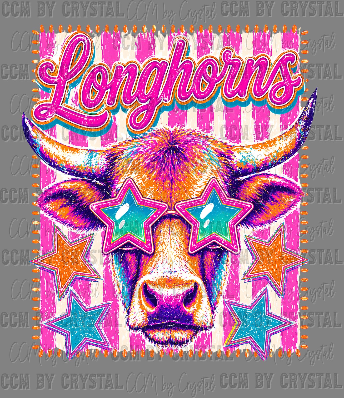 Longhorns Star Mascot Ready to Press DTF Transfers Sublimation Transfers