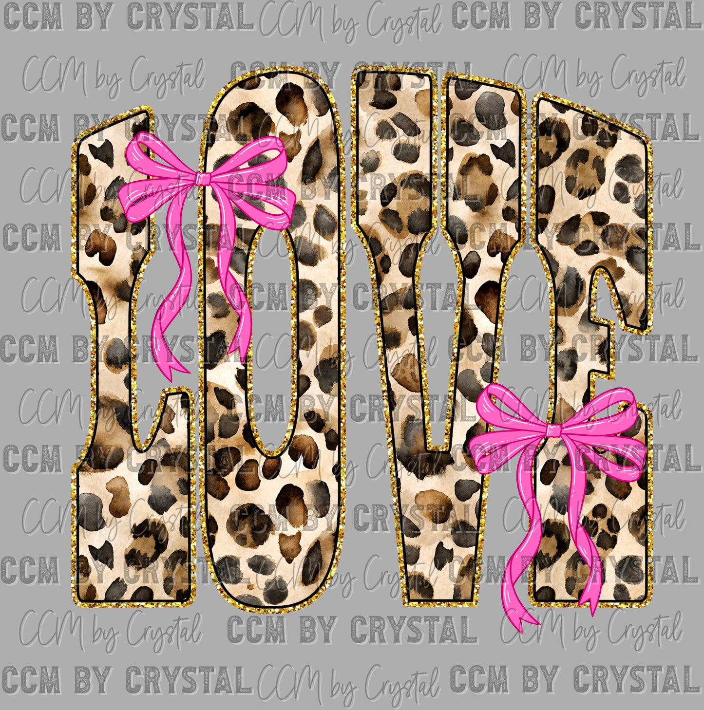 Leopard Love Pink Valentines Day Faux Glitter Day Ready to Press DTF Transfers Sublimation Transfers