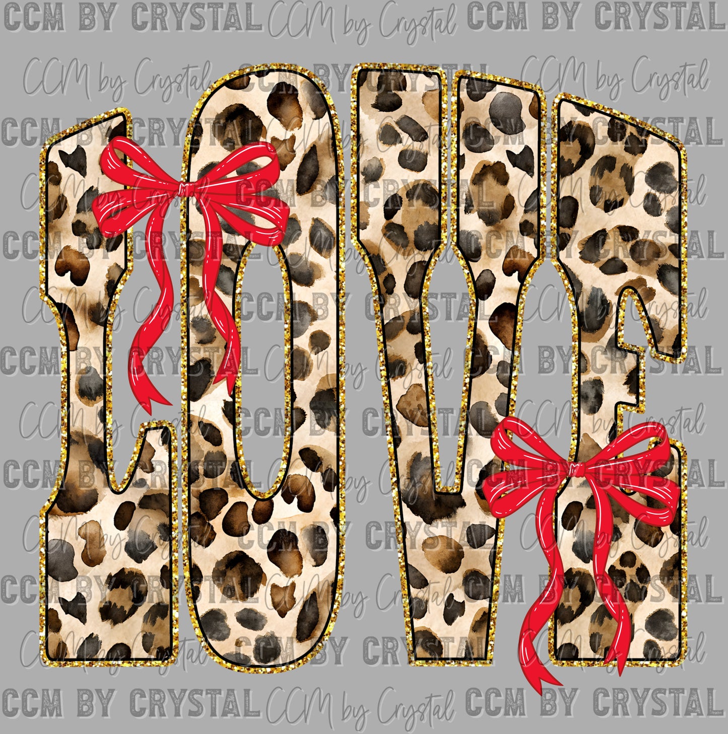 Leopard Love Red Valentines Day Faux Glitter Ready to Press DTF Transfers Sublimation Transfers