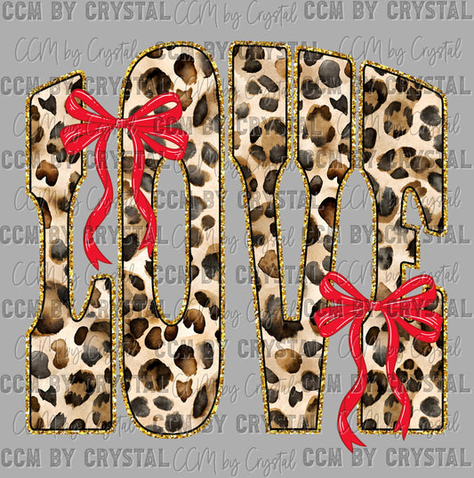 Leopard Love Red Valentines Day Faux Glitter Ready to Press DTF Transfers Sublimation Transfers