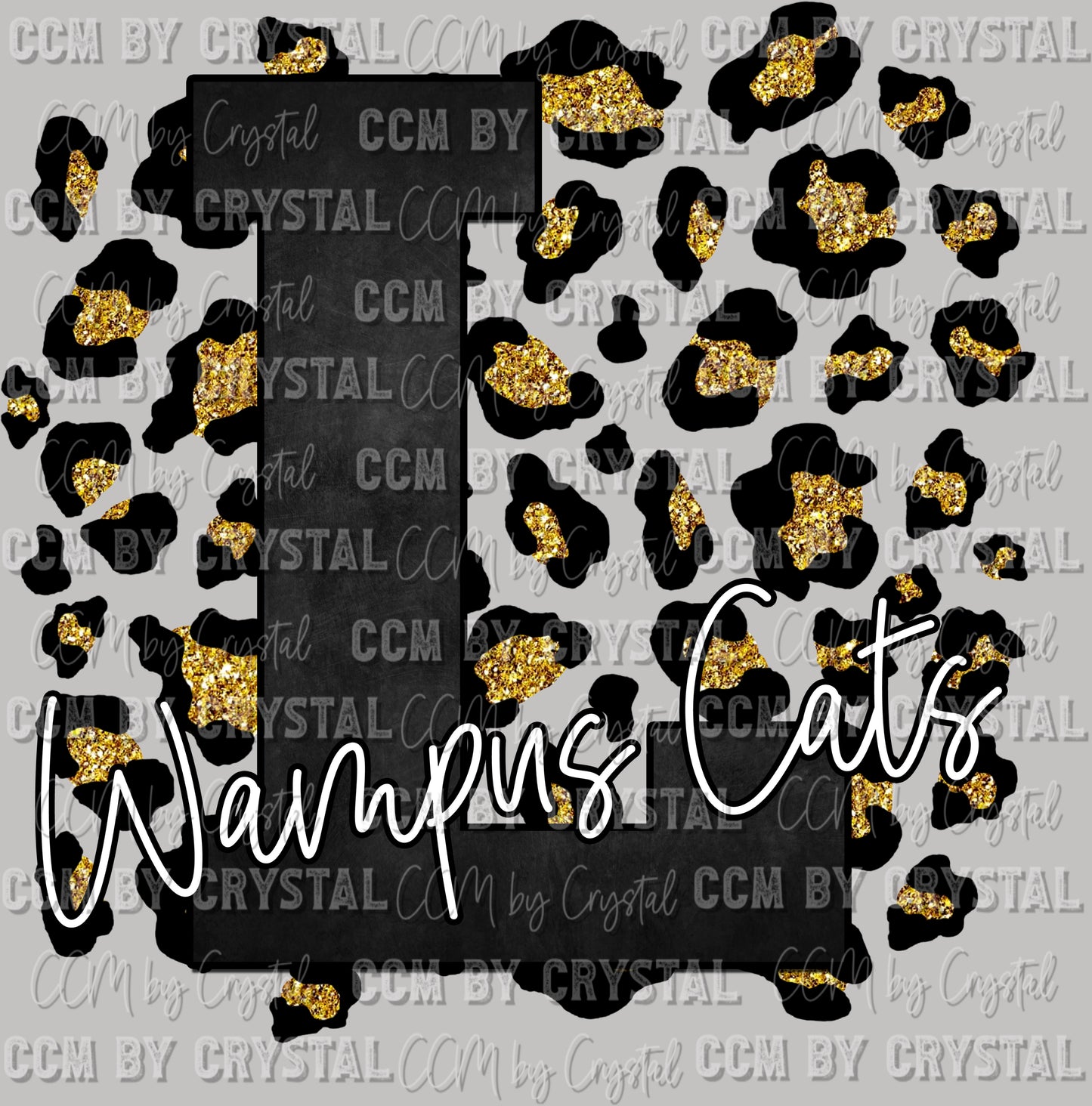 L Wampus Cats Mascot Black with Gold Leopard Background PNG Digital File ONLY