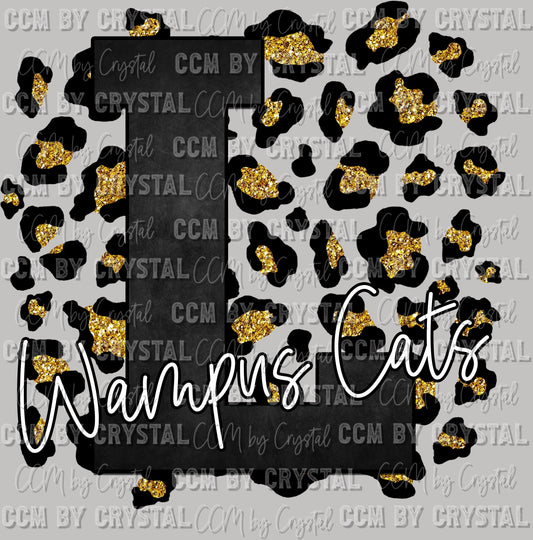L Wampus Cats Mascot Black with Gold Leopard Background PNG Digital File ONLY