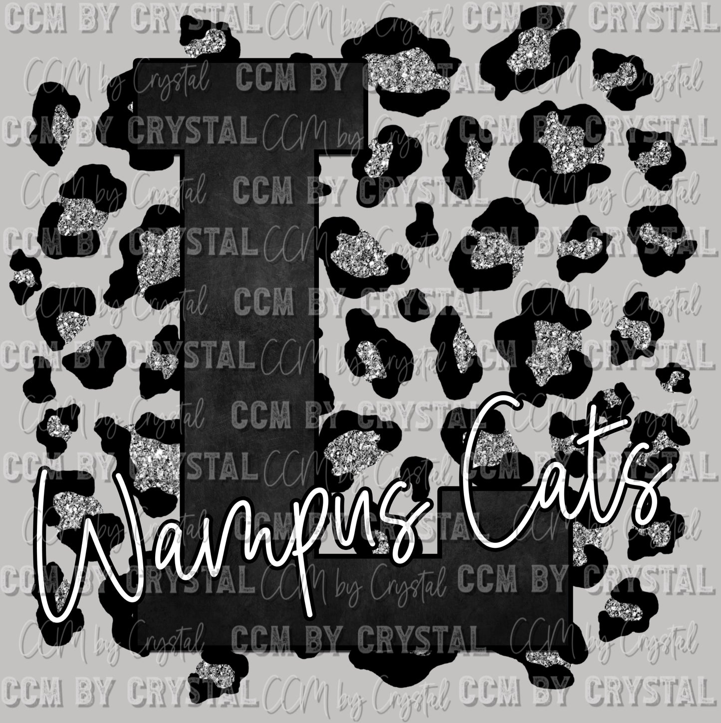 L Wampus Cats Mascot Black with Silver Leopard Background PNG Digital File ONLY