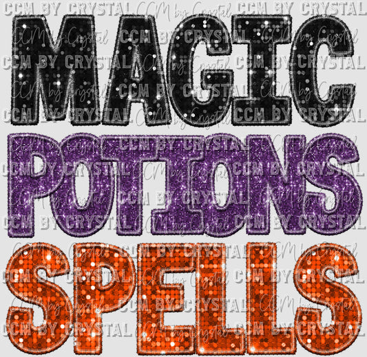 Magic Potion Spells Halloween Faux Sequins Faux Embroidery Ready to Press Transfer