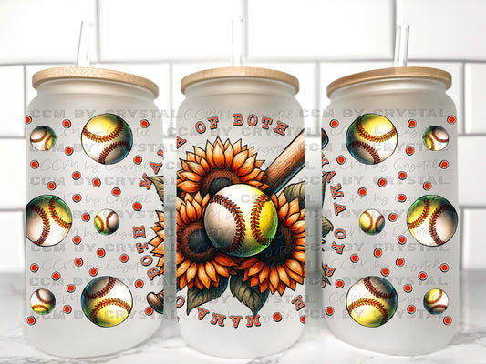 Mama of Both Baseball Softball UV Transfer 16oz Libby Glass Can Wrap Ready to Apply