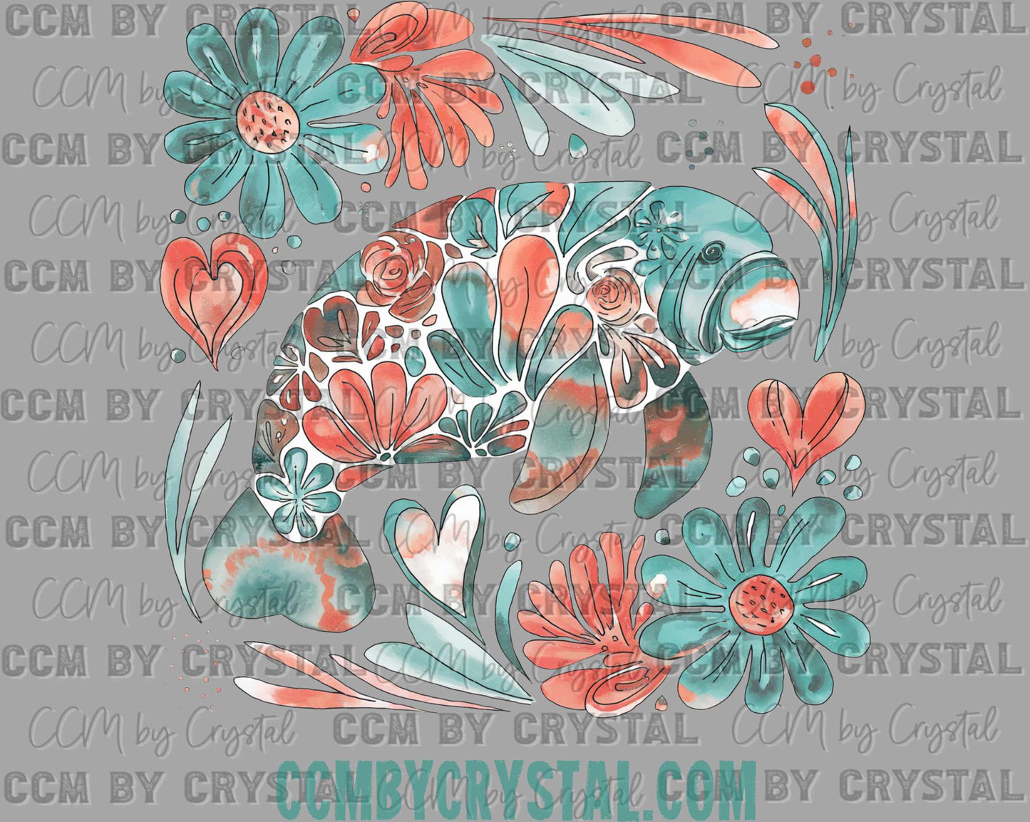 Manatee Floral Summer Ready to Press Transfer DTF Transfer Sublimation Transfer