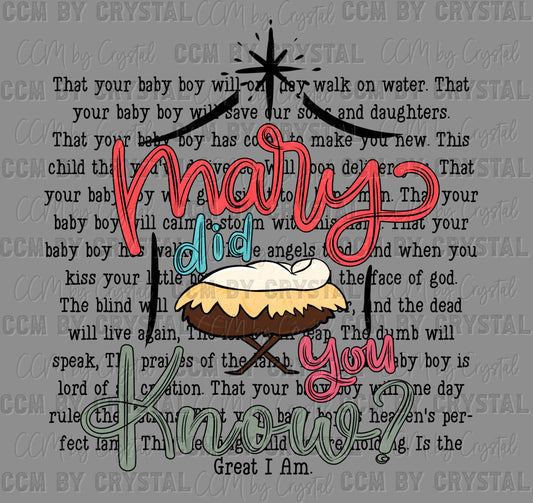 Mary Did You Know Manger Christmas Religious Ready to Press Instant Peel DTF Transfers Sublimation Transfers