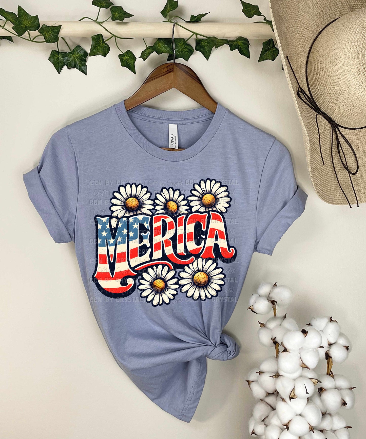 Merica Flag Daisys USA Ready to Press Transfer