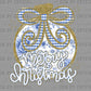 Merry Christmas Floral Blue Faux Glitter Ready to Press Transfer DTF Transfer Sublimation Transfer