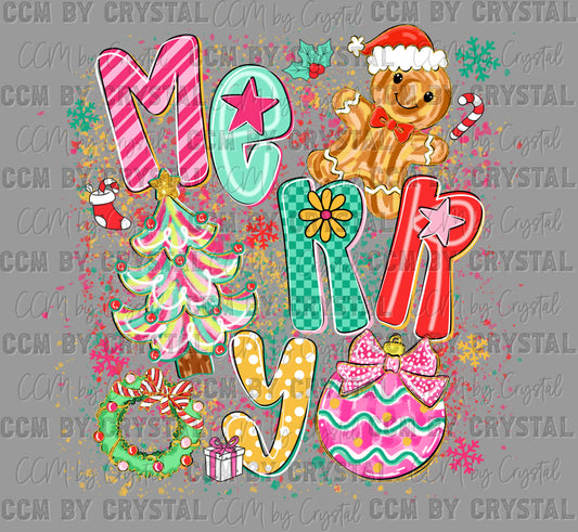 Merry Christmas Gingerbread Tree Ready to Press Transfer DTF Transfer Sublimation Transfer
