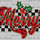 Checkered Merry Christmas Faux Glitter Ready to Press Transfer DTF Transfer Sublimation Transfer
