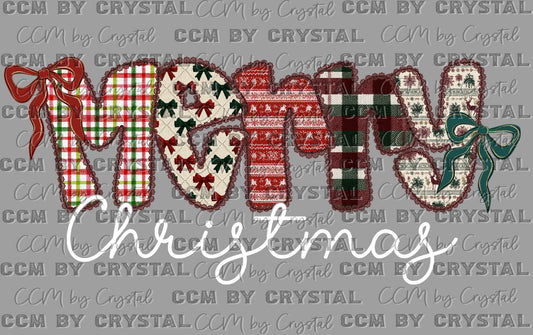 Merry Christmas Faux Fake Yarn Ready to Press Transfer Instant Peel DTF Transfer