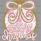 Merry Christmas Floral Pink Faux Glitter Ready to Press Transfer DTF Transfer Sublimation Transfer