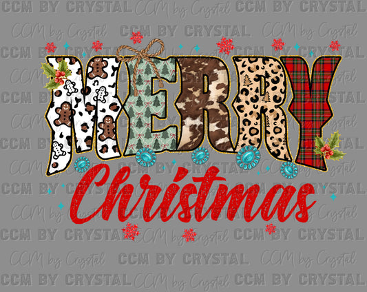 Merry Christmas Western Ready to Press Instant Peel DTF Transfers Sublimation Transfers
