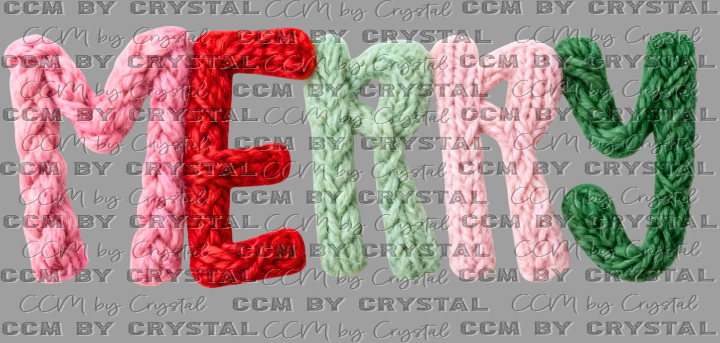 Merry Christmas Faux Fake Yarn UV Transfer Ready to Apply