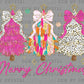 Merry Christmas Trees Pink Faux Glitter Ready to Press Transfer DTF Transfer Sublimation Transfer