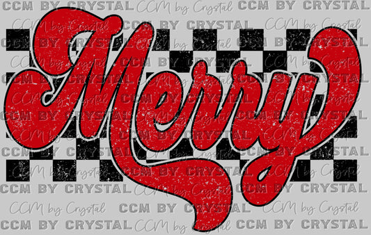 Checkered Red Merry Christmas Ready to Press Transfer DTF Transfer Sublimation Transfer