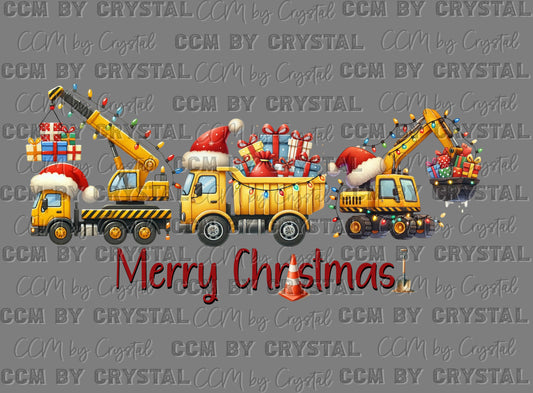 Merry Christmas Construction Trucks Ready to Press Transfer DTF Transfer Sublimation Transfer