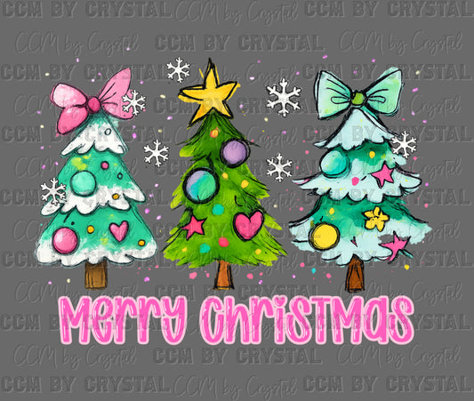 Merry Christmas Trees Ready to Press Instant Peel DTF Transfers Sublimation Transfers