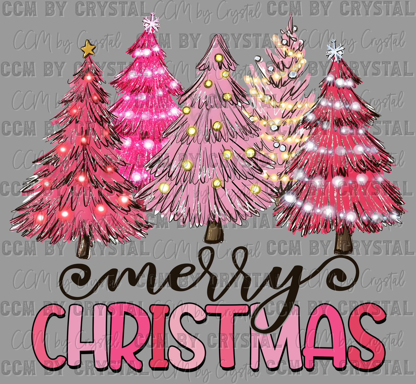 Merry Christmas Pink Trees Ready to Press Transfer DTF Transfer Sublimation Transfer