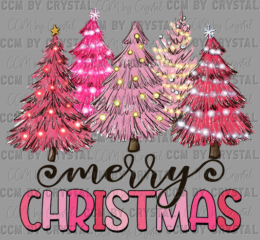 Merry Christmas Pink Trees Ready to Press Transfer DTF Transfer Sublimation Transfer