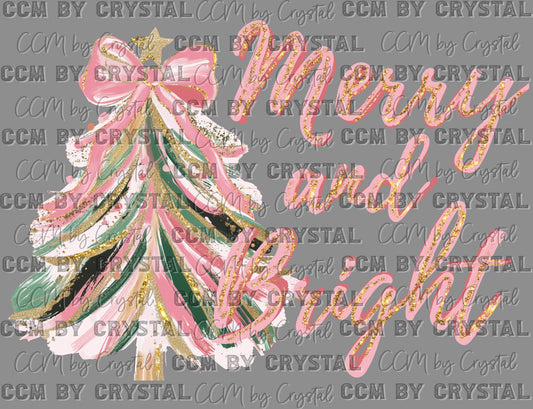 Christmas Merry and Bright Faux Fake Glitter Ready to Press Transfer Instant Peel DTF Transfer Sublimation Transfer