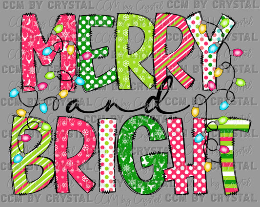 Merry and Bright Christmas Ready to Press Transfer DTF Transfer Sublimation Transfer