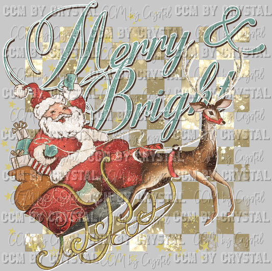Merry and Bright Santa Christmas Ready to Press DTF Transfer Sublimation Transfer