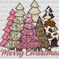 Merry Christmas Trees Winter Faux Sequins Faux Embroidery Ready to Press Transfer