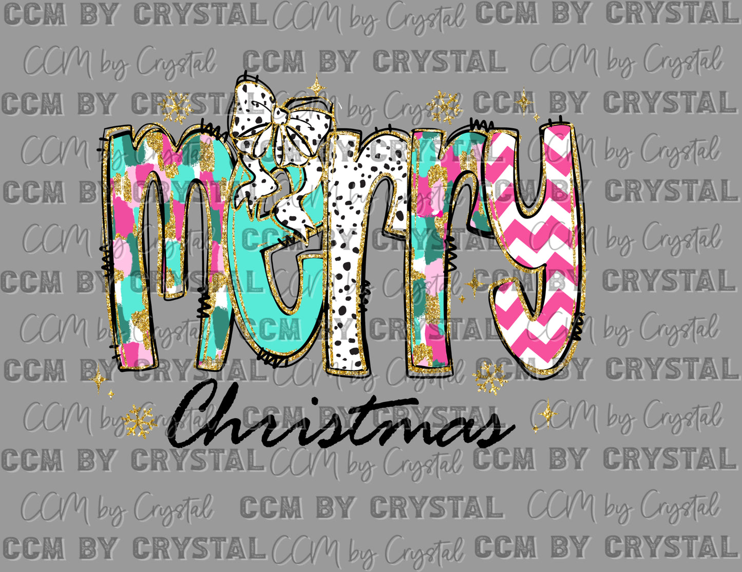 Merry Christmas Bow Stars Colorful Faux Glitter Winter Ready to Press Transfer DTF Transfer Sublimation Transfer