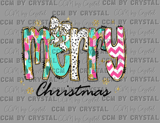 Merry Christmas Bow Stars Colorful Faux Glitter Winter Ready to Press Transfer DTF Transfer Sublimation Transfer