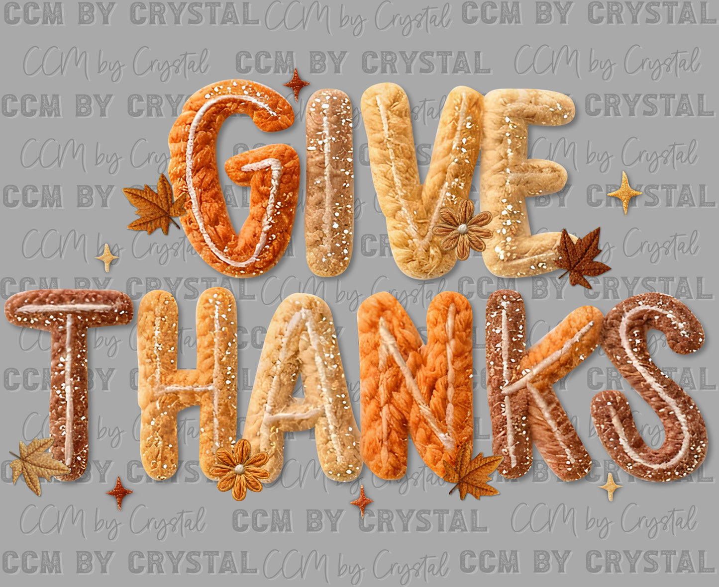 Give Thanks Fall Thanksgiving Faux Yarn Ready to Press Transfer DTF Transfer Sublimation Transfer