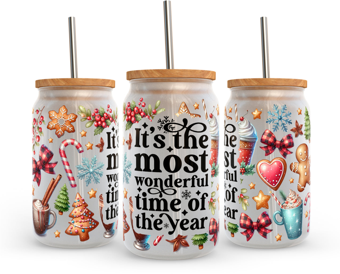 Christmas Most Wonderful Time of The Year UV Transfer 16oz Libby Glass Can Wrap Ready to Apply