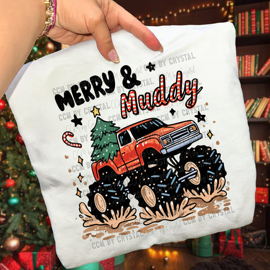 Merry and Muddy Monster Truck Ready to Press Transfer Instant Peel DTF Transfer Sublimation Transfer