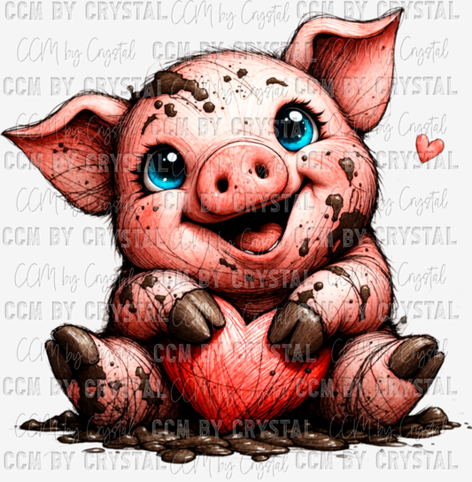 Valentine's Day Muddy Pig Ready to Press Transfer