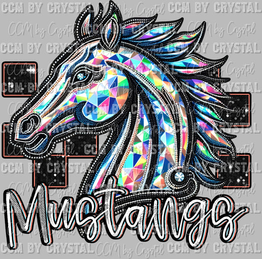 Mustangs Faux Rhinestones Effect Ready to Press Transfer DTF Transfer Sublimation Transfer