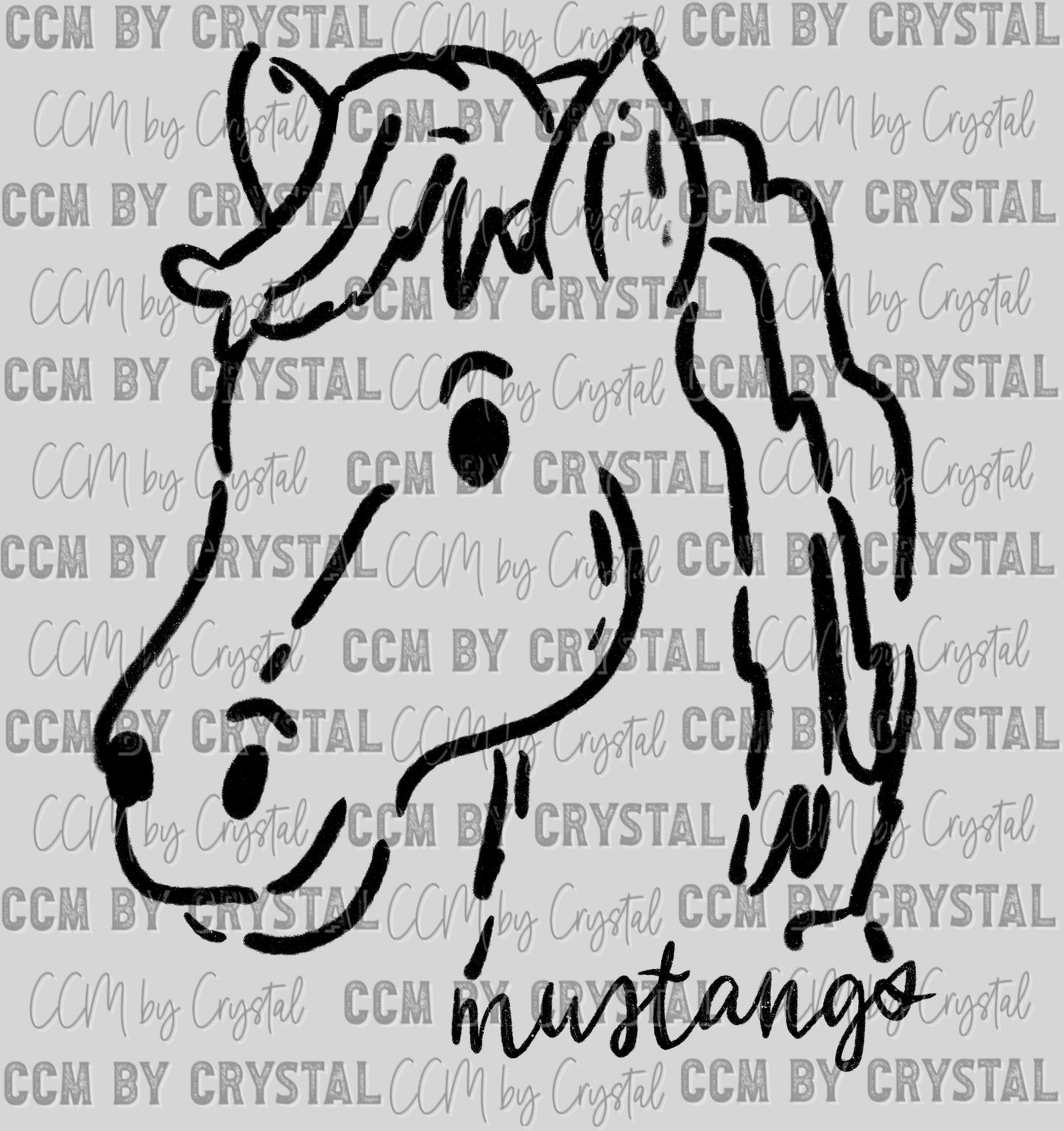 Mustangs Mascot Doodle Ready to Press Transfer DTF Transfer Sublimation Transfer