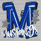 M Mustangs Royal Blue Mascot Ready to Press DTF Transfers Sublimation Transfers