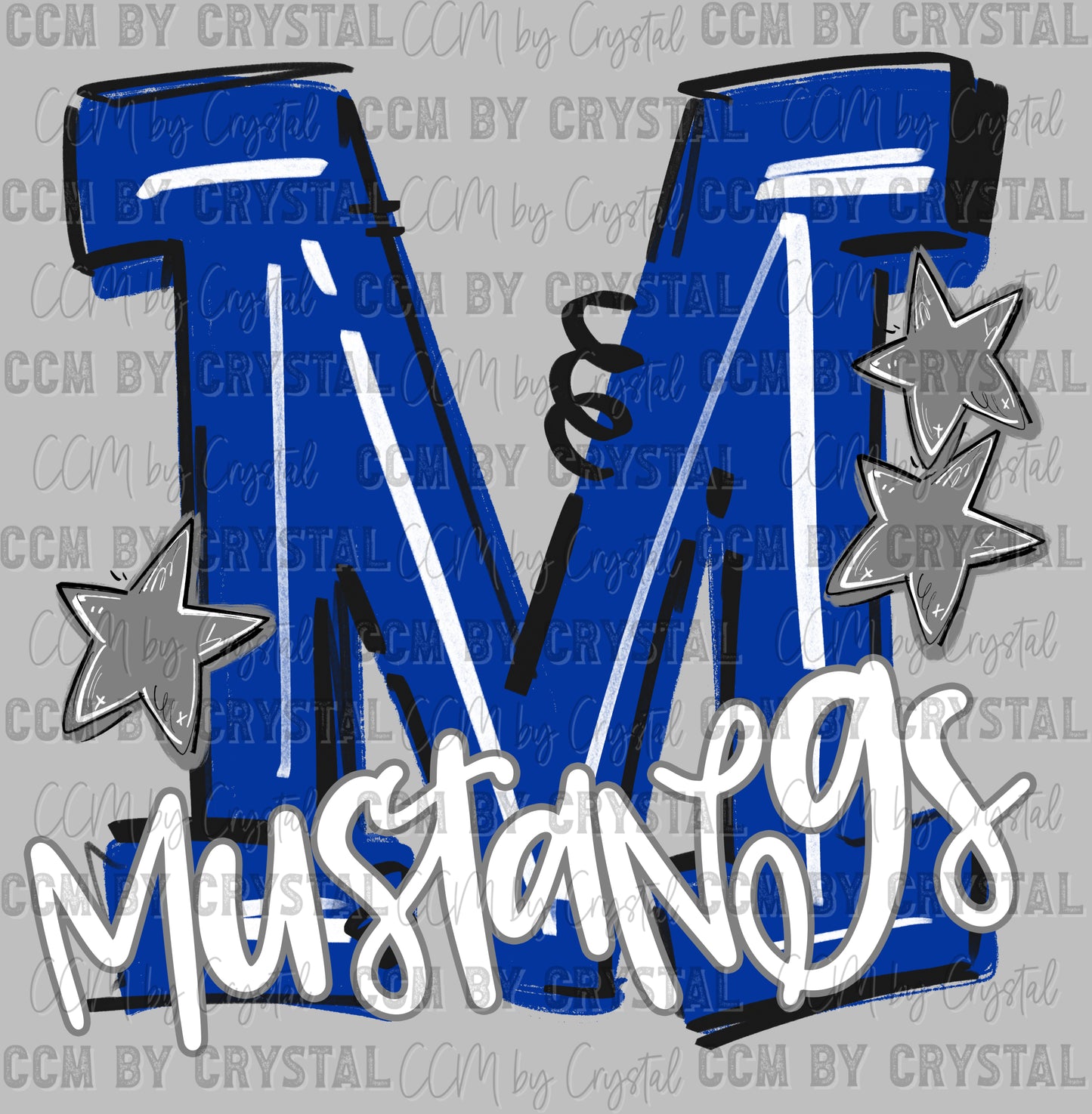 M Mustangs Royal Blue Mascot Ready to Press DTF Transfers Sublimation Transfers