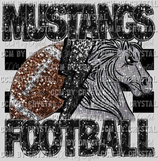 Mustangs Football Faux Sequins Faux Embroidery Ready to Press Transfer