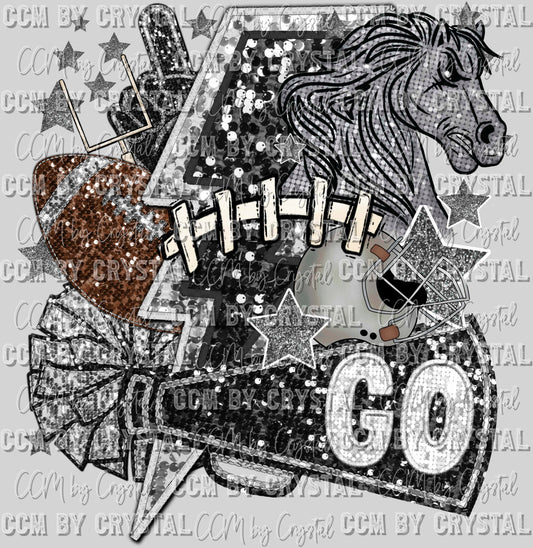 Mustangs Football Faux Sequins Faux Embroidery Ready to Press Transfer