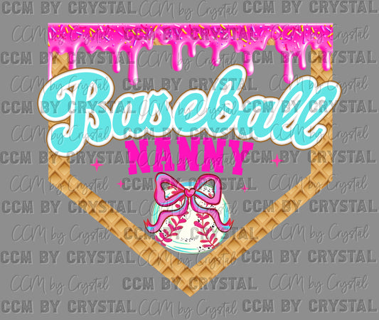 Baseball Nanny Ice Cream Drip Ready to Press Transfer DTF Transfer Sublimation Transfer