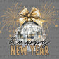 Happy New Year Disco Ball Faux Glitter Ready to Press Transfer DTF Transfer Sublimation Transfer