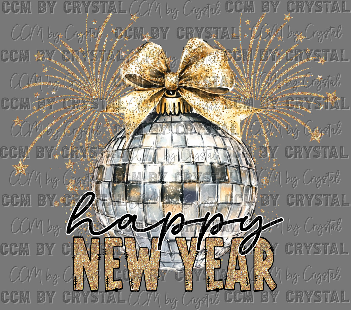 Happy New Year Disco Ball Faux Glitter Ready to Press Transfer DTF Transfer Sublimation Transfer