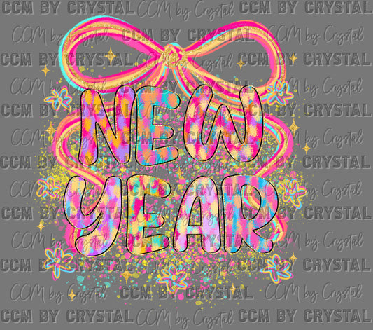 Happy New Year Splatter Ready to Press Transfer DTF Transfer Sublimation Transfer