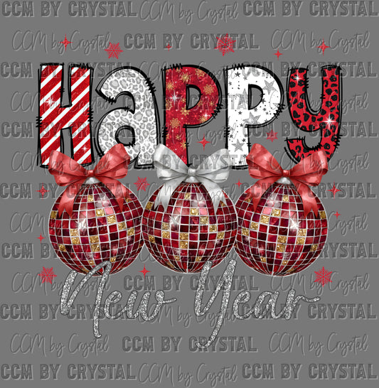 Happy New Year Red Disco Ball Faux Glitter Ready to Press Transfer DTF Transfer Sublimation Transfer (Copy)
