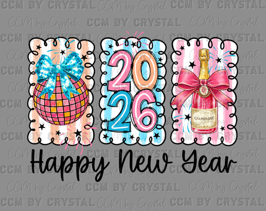 Happy New Year 2026 Ready to Press Instant Peel DTF Transfers Sublimation Transfers