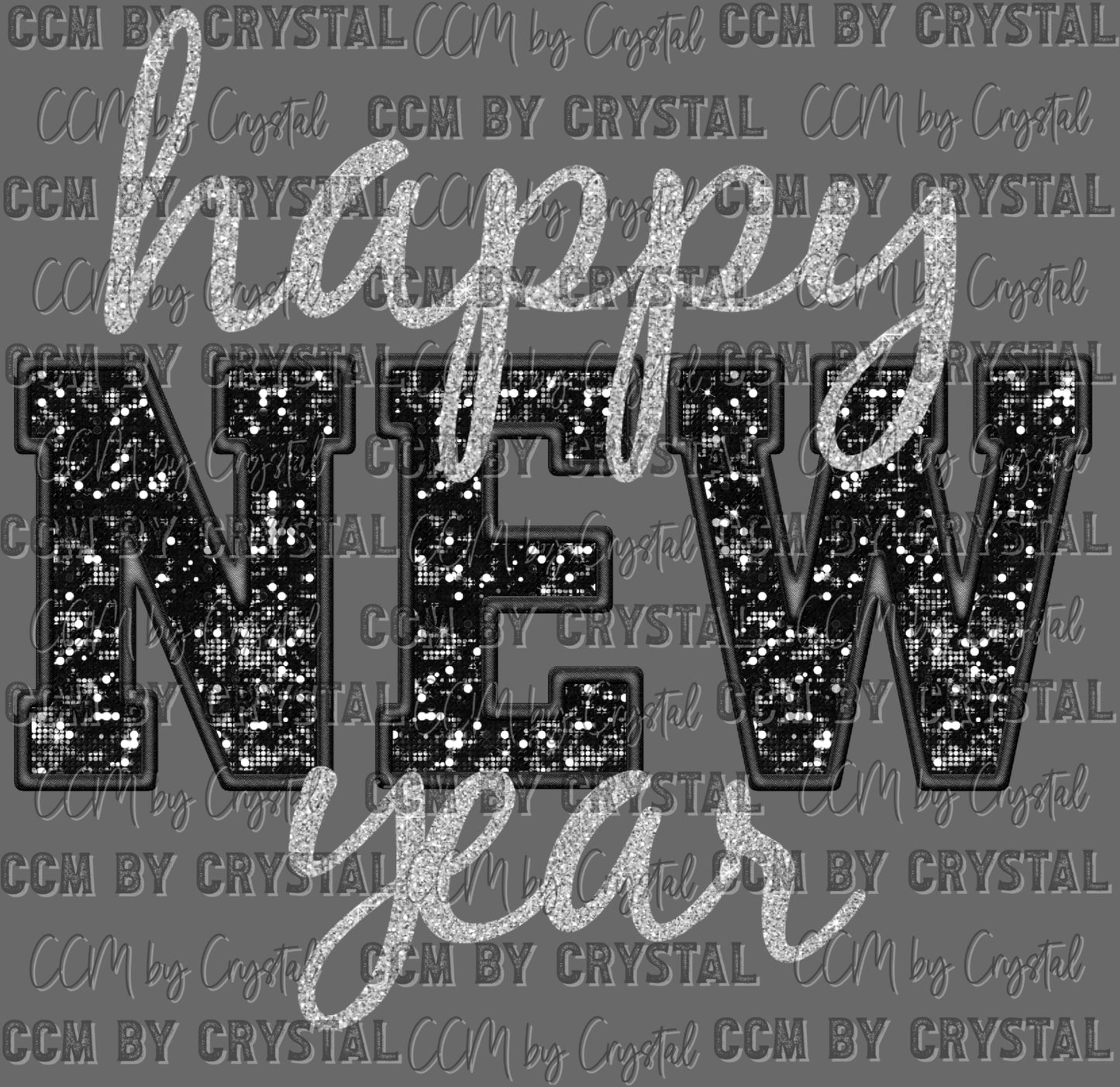 Happy New Year Faux Sequins Ready to Press Transfer DTF Transfer Sublimation Transfer